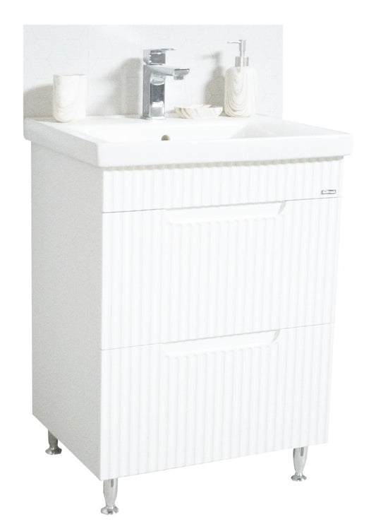 Set Mobilier Baie cu lavoar și Oglindă, Seria 733, Sertare, 60cm, Alb