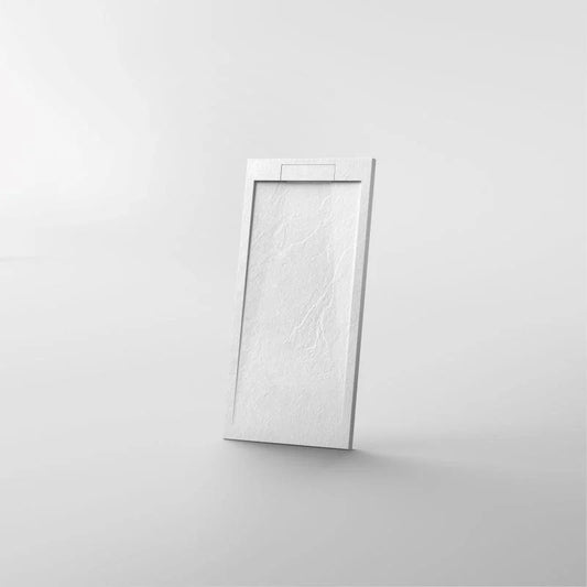 Cadiță de duș STONE cu sifon de scurgere, din marmură turnată, cu efect ardezie 120x90x2,5cm – alb (2box)