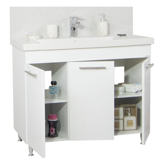 Mobilier Baie MDF și lavoar, Seria 754, 100cm, Alb