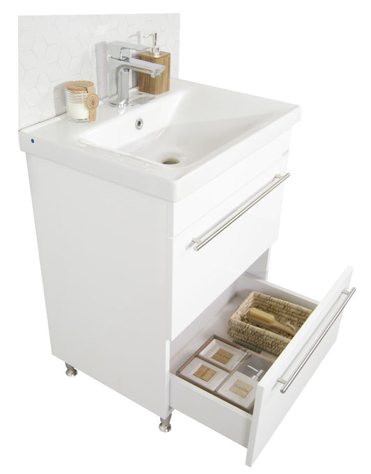 Mobilier Baie MDF Kit și lavoar, Seria 754, Sertare, 80cm, Alb