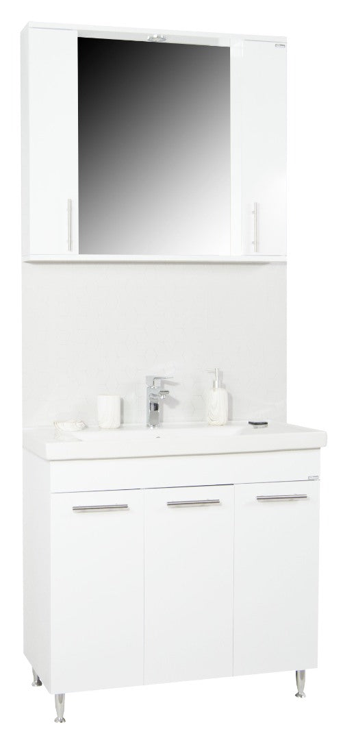 Mobilier Baie MDF Kit și lavoar, Seria 754, 80cm, Alb