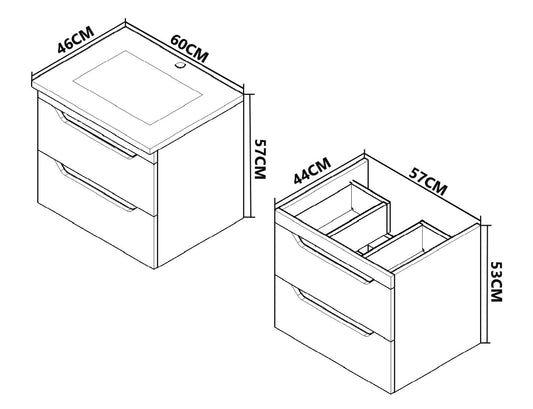 Mobilier Baie MDF Kit și lavoar, Seria 756, Suspendat, Sertare, 60cm, Alb/Antracit