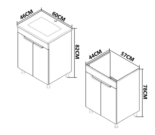 Mobilier Baie MDF și lavoar, Seria 756, Sertare, 60cm, Alb/Antracit