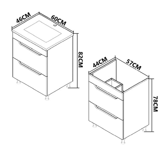 Mobilier Baie MDF Kit și lavoar, Seria 756, Sertare, 60cm, Alb/Antracit