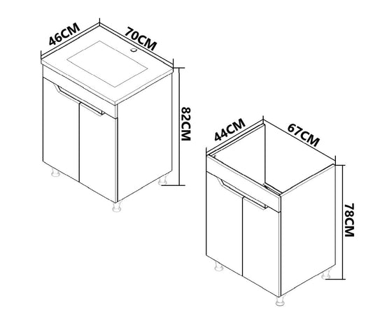 Mobilier Baie MDF și lavoar, Seria 756, 70cm, Alb/Antracit