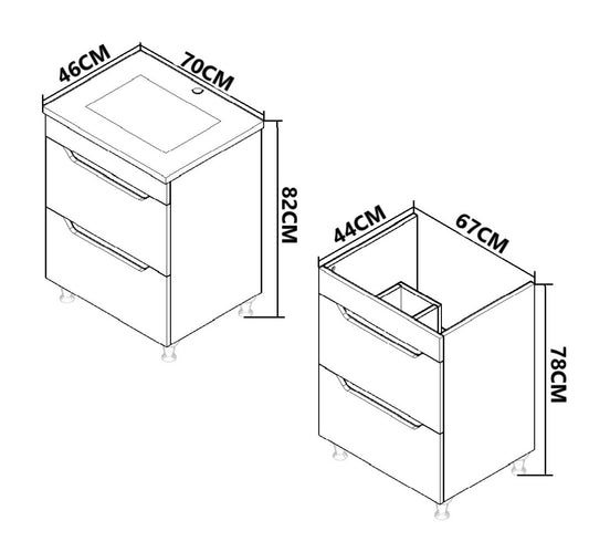 Mobilier Baie MDF și lavoar, Seria 756, Sertare, 70cm, Alb/Antracit