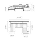 Coltar extensibil CALDO XL, personalizabil materiale Gama Premium, cu lada depozitare si tetiere reglabile, 342x200x99 cm