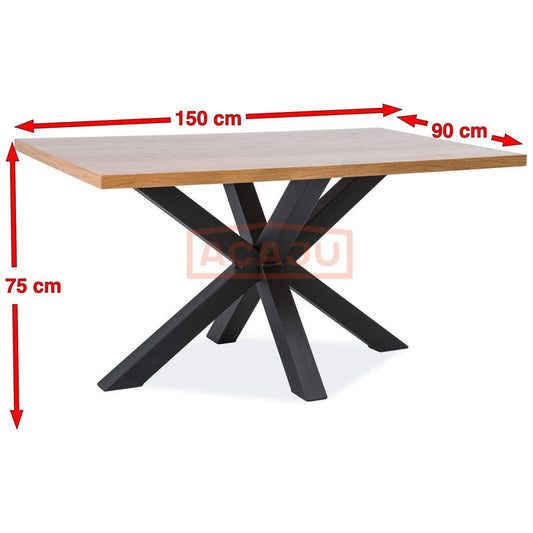 Masa CROSS, stejar/negru, furnir/metal, 150x90x75 cm