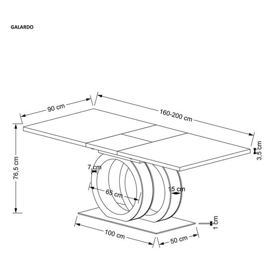 Masa extensibila GALARDO, alb lucios/auriu, 160/200x90x77 cm