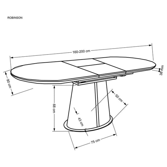 Masa extensibila ROBINSON, bej/alb, ceramica, 160/200x90x76 cm