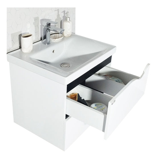 Mobilier Baie MDF și lavoar, Seria 797, Suspendat, Sertare, 60cm, Alb