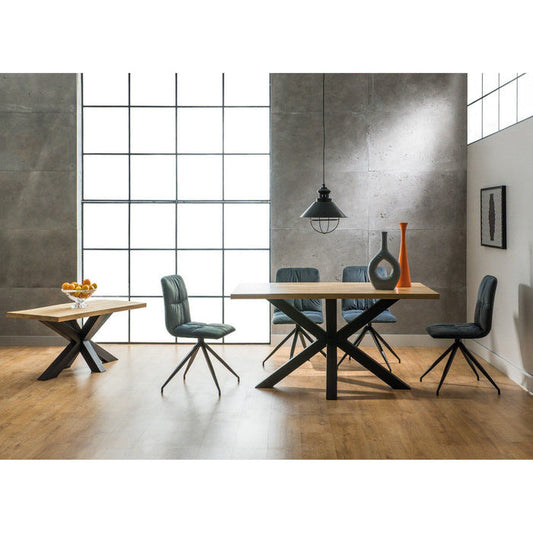 Masa CROSS, stejar/negru, furnir/metal, 180x90x75 cm