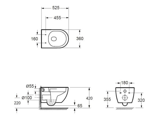 Vas WC ARIZONA vortex, rimless, suspendat – negru