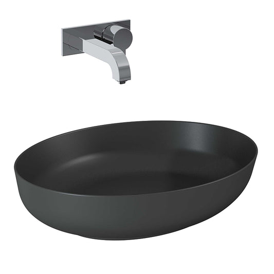 Lavoar oval din marmura, 52×40, cu montaj pe blat, negru mat – RIKA