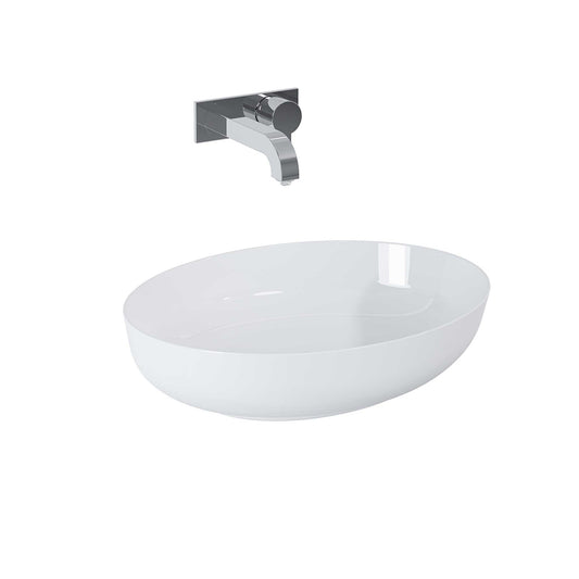 Lavoar oval din marmura, 52×40, cu montaj pe blat, alb lucios – RIKA