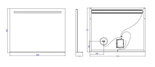 Oglindă LED, cu poliță, cu oglindă cosmetică detașabila, lumină reglabilă, dezaburire, 2 db bluetooth, 100x80cm