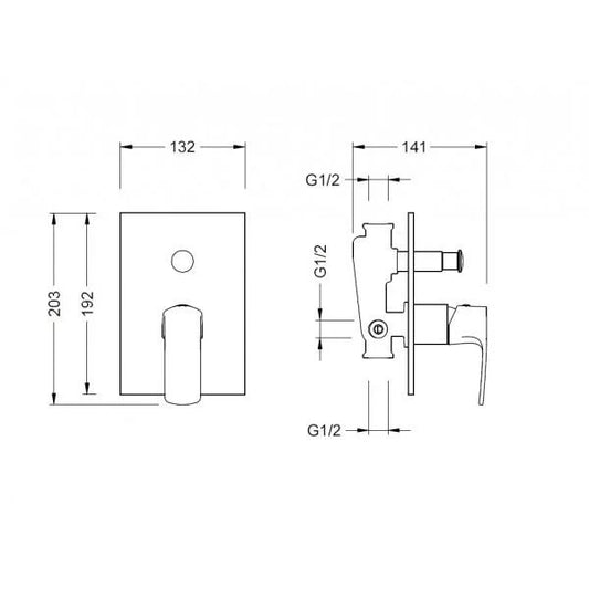 Baterie duș WAKEFIELD, cu 2 funcții, încastrată în perete – crom