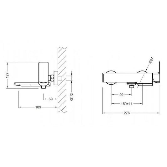 Baterie cadă SPRINGFIELD, pipă pliabilă, cu monaj pe perete – crom