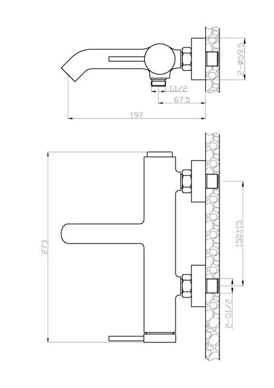 Baterie cadă SLIMFIELD, cu monaj pe perete – crom