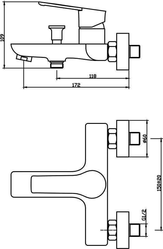 Baterie cadă BLACKFIELD, cu monaj pe perete – negru