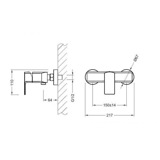 Baterie duș SPRINGFIELD, cu monaj pe perete – crom