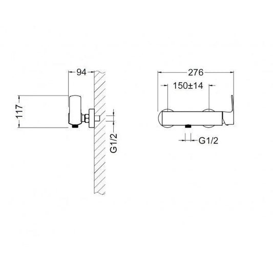 Baterie duș WAKEFIELD, cu monaj pe perete – crom