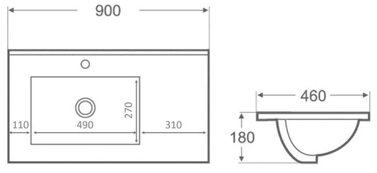 Lavoar dreptunghiular stânga TEXAS, din porțelan, încorporabil, 90x46cm – alb