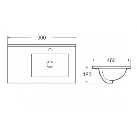 Lavoar dreptunghiular dreapta TEXAS, din porțelan, încorporabil, 90x46cm – alb