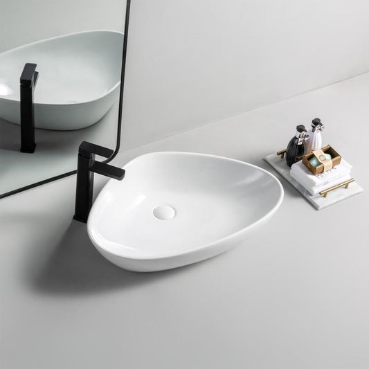 Lavoar oval TORONTO, din porțelan, montaj pe blat, 59x39cm – alb