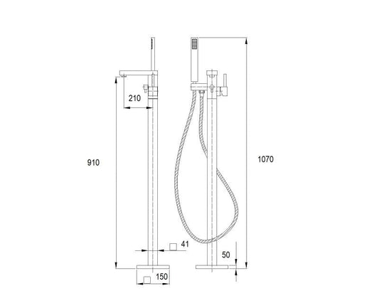 Baterie înaltă cadă, freestanding, cu montaj in pardoseală – crom