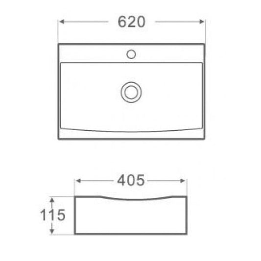 Lavoar dreptunghiular DALLAS, din porțelan, montaj pe blat, 62×40,5cm – alb