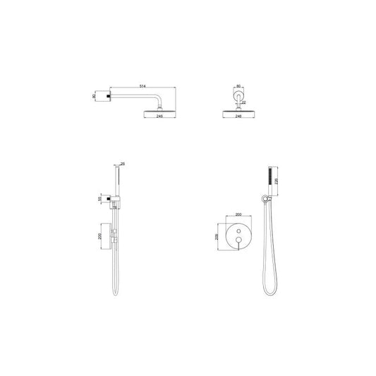 Set de duș cu termostat NOVA, incastrat in perete cu unitate interna – Auriu periat