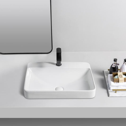 Lavoar dreptunghiular HOUSTON, din porțelan, montaj pe blat, 59x47cm – alb