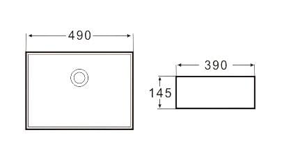 Lavoar pătrat RENO, din porțelan, montaj pe blat 49x39cm – alb