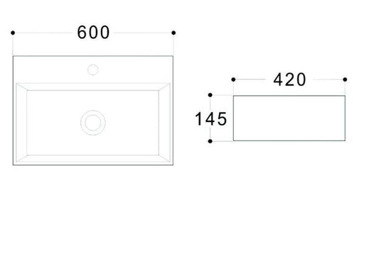 Lavoar dreptunghiular NORFOLK, din porțelan, cu suport prosoape 60X42cm – alb