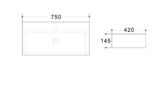 Lavoar dreptunghiular MIDLAND, din porțelan, cu picioare metalice, cu scurgere neagră 75X42cm – negru