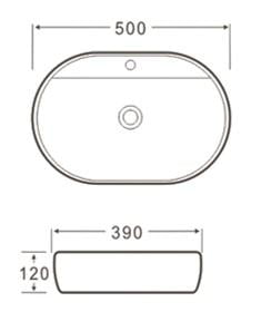 Lavoar oval MADISON, din porțelan, montaj pe blat 50x39cm – alb