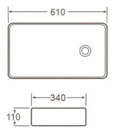 Lavoar dreptunghiular CHARLOTTE, din porțelan, montaj pe blat, 61x34CM – alb