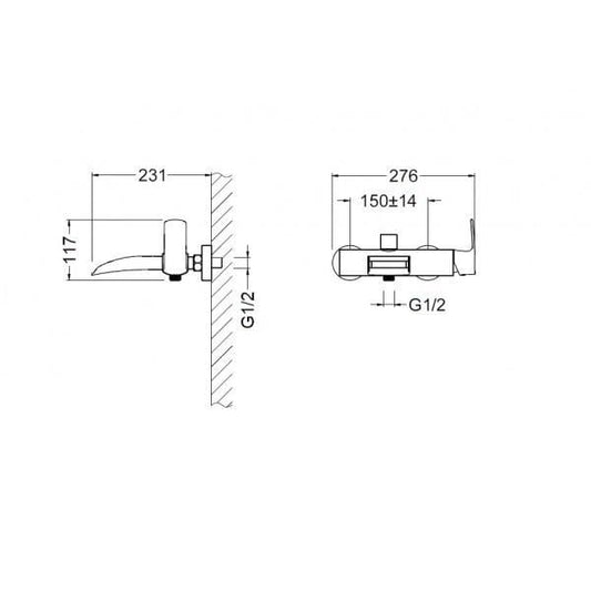 Baterie Cadă WAKEFIELD cu Efect de Cascadă, Montaj pe Perete – Crom Lucios