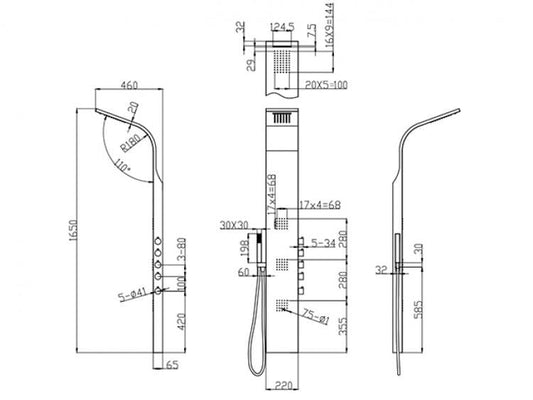 Panou de duș COLORADO, oțel inoxidabil 165x22x46cm – inox