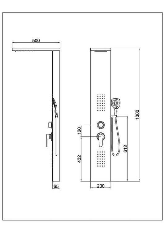Panou de duș COLUMBIA, din aluminiu 130x20x50cm – culoare negru mat