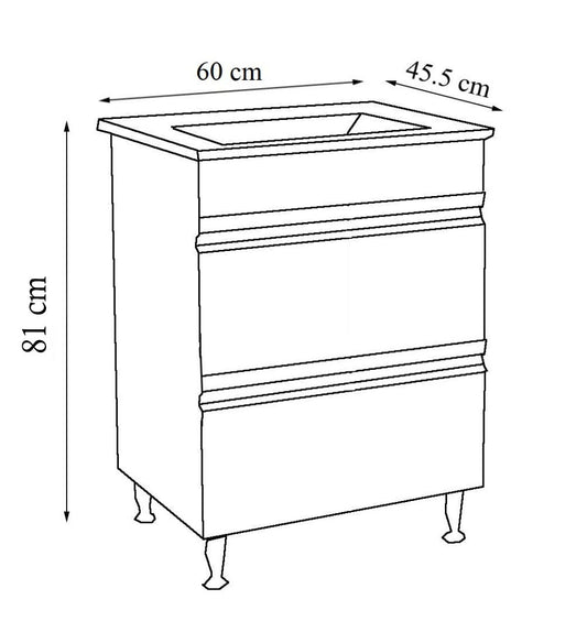 Mobilier Baie MDF și lavoar, Seria 086, Sertare, 60cm, Negru