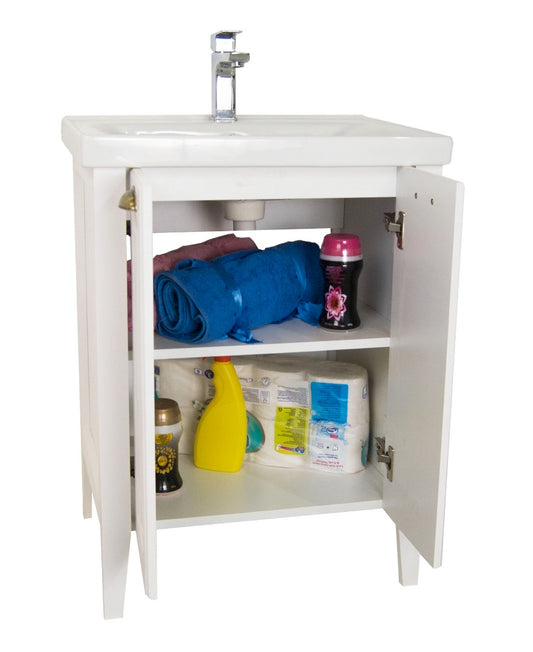 Mobilier Baie MDF și lavoar, Seria 702, 60cm, Alb rustic