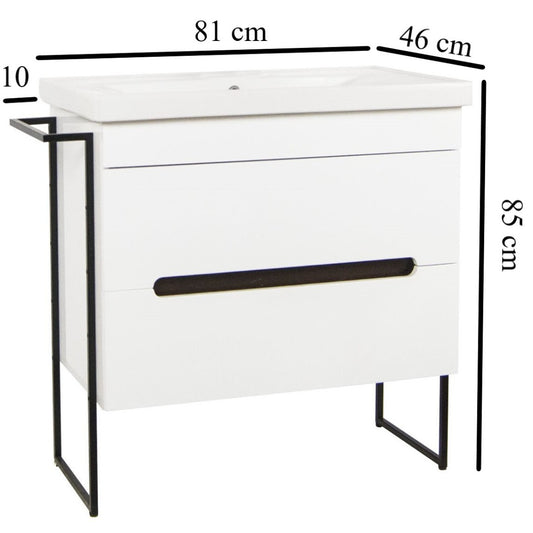 Mobilier Baie MDF și lavoar, Seria 750, Cadru metalic, 80cm, Alb