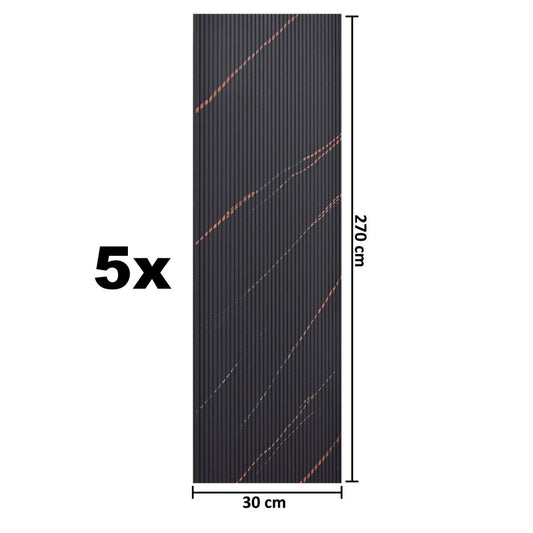 Set 5 panouri decorative, riflaj, polimer rigid, Naimeed D5464, 270x30x0.5cm, Negru