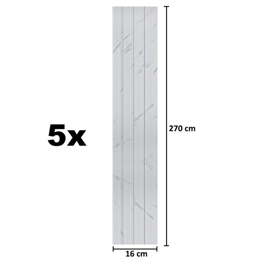Set 5 panouri decorative, riflaj, polimer rigid, Naimeed D5471, 270x16x1cm, Alb