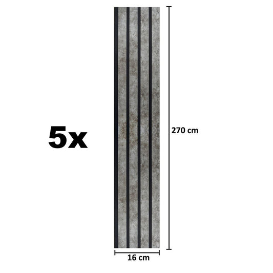 Set 5 panouri decorative, riflaj, polimer rigid, Naimeed D5472, 270x16x1cm, Gri
