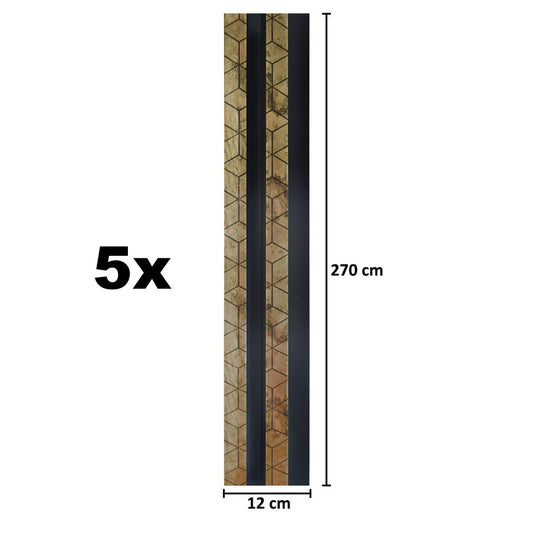 Set 5 panouri decorative, riflaj, polimer rigid, Naimeed D5475, 270x12x2cm, Negru/Auriu