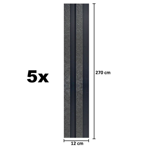 Set 5 panouri decorative, riflaj, polimer rigid, Naimeed D5478, 270x12x2cm, Negru