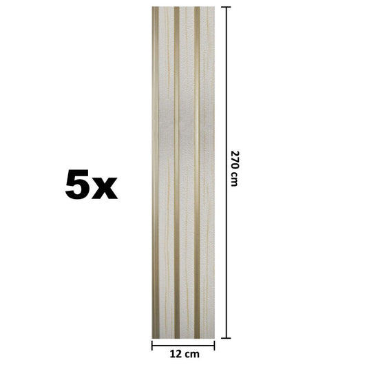 Set 5 panouri decorative, riflaj, polimer rigid, Naimeed D5479, 270x12x1cm, Alb/Auriu